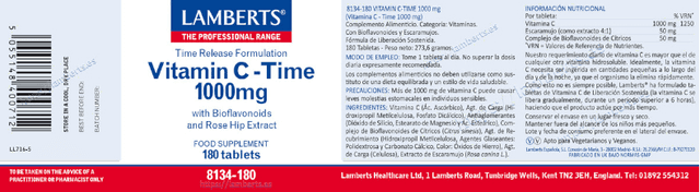 Thumbnail 1 de Lamberts Vitamina C 1000 mg con Bioflavonoides, 180 tabletas 💊