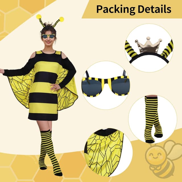 Detalle 2 de DUDUMILA Bienen-Kostüm für Erwachsene inkl. Accessoires für Fasching & Karneval