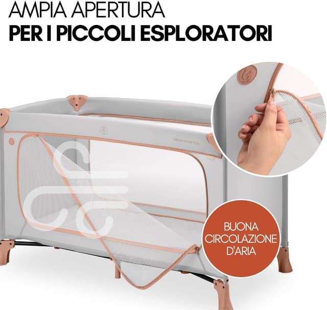 Detalle de Hauck Dream N Play Plus Lettino da Viaggio Dusty Cork 120x60 cm con materasso e zanzariera