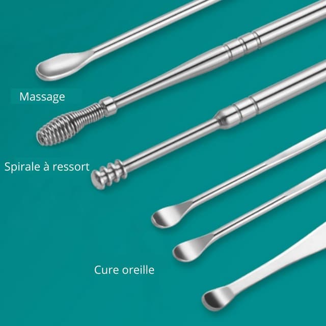 Detalle 2 de PARENCE.- 6-teiliges Ohrenreinigungsset mit Etui – Edelstahl-Werkzeuge & Metall-Ohrstöpsel mit Bürste