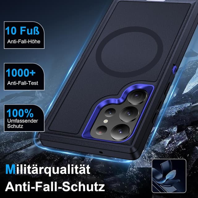 Detalle 2 de Handyhülle mit Panzer-Schutz für Samsung Galaxy S25 Ultra inkl. Displayschutz (360° stoßfest, Magnetisch, Blau)