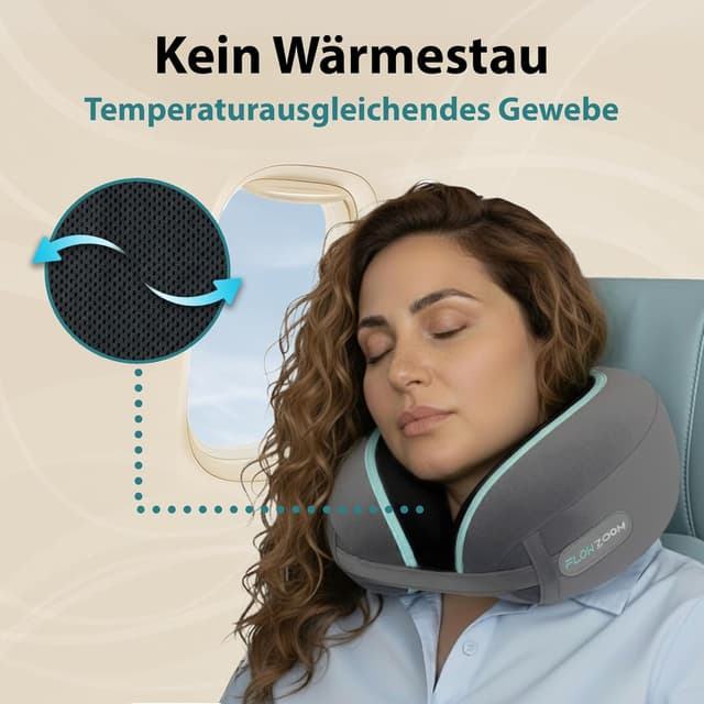 Detalle de FLOWZOOM Dream Pro Nackenkissen mit extra seitlicher Stütze und flexibel einstellbarem Klettverschluss (Grau)