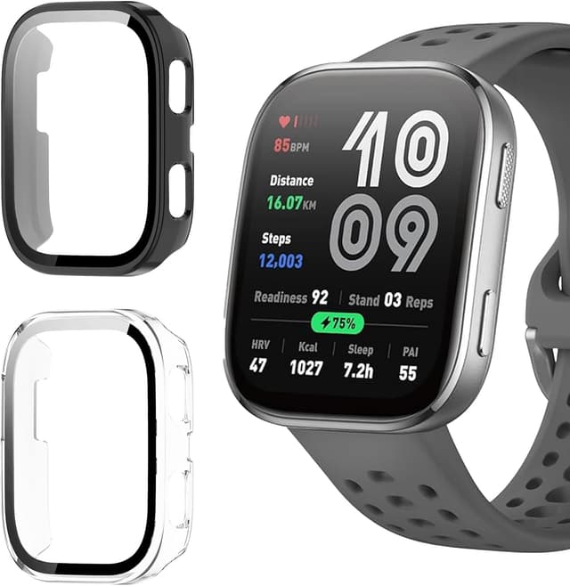 Detalle de Vanrain Schutzhülle für Amazfit Bip 6 (2 Stück) mit gehärtetem Glas für Rundum-Schutz