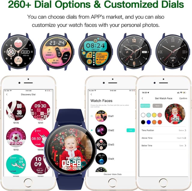 Detalle de Smart Watch for Women Men (Answer/Dial Calls) with 1.3" AMOLED Round Display, IP68 & Fitness Tracking – Blue