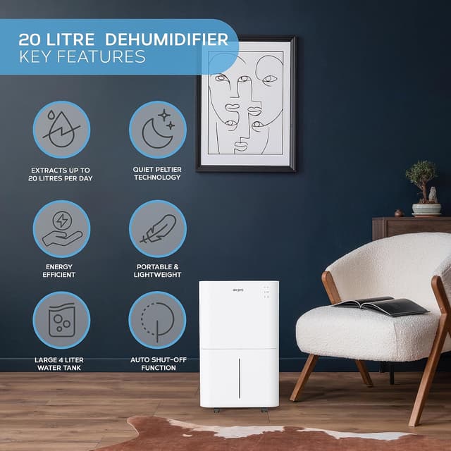 Detalle 2 de Air Pro 20L/Day Digital Dehumidifier with WiFi App (4L tank, sleep mode, 24H timer)