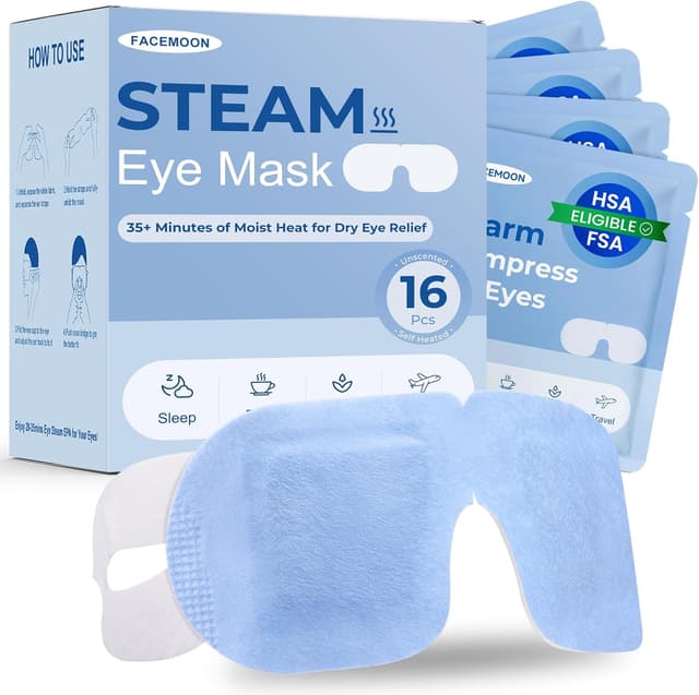 Detalle de 16 Pack Steam Eye Mask for Dry Eyes — Self-Heating Warm Compress (FSA/HSA Eligible), Disposable, No Microwave, Unscented