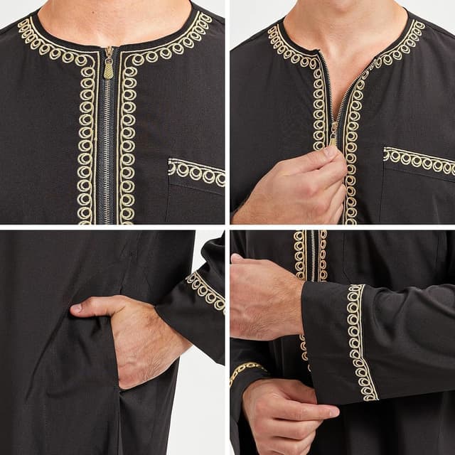Thumbnail 5 de KRUIHAN Vêtements Musulmans Homme Kaftan Abaya Blanc Noir