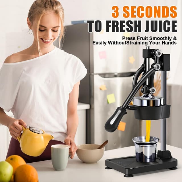 Detalle 2 de ASIALEO Manual Cast Iron Citrus Juicer (Black) – Heavy-Duty Countertop Hand Press for Oranges, Lemons & Limes