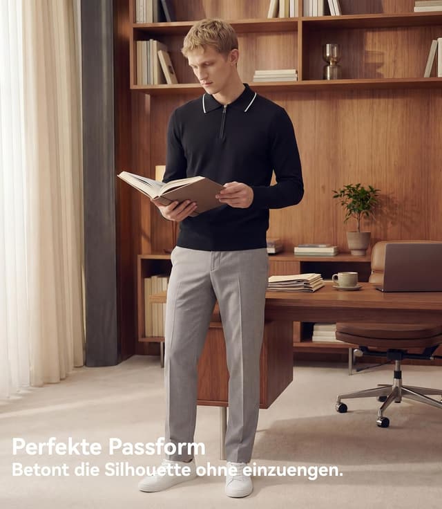 Detalle de GLESTORE Herren Poloshirt: knitterarmes Kurzarmhemd mit Reißverschluss