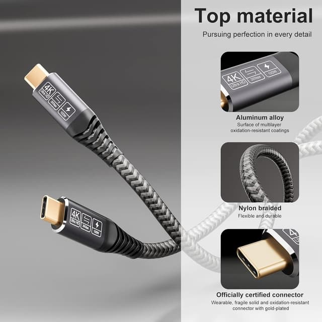Detalle 2 de CAKOBLE USB‑C auf USB‑C Kabel (0,5 m) – USB 3.2 Gen 2, 20 Gbps, 100 W Schnellladen und 4K@60 Hz