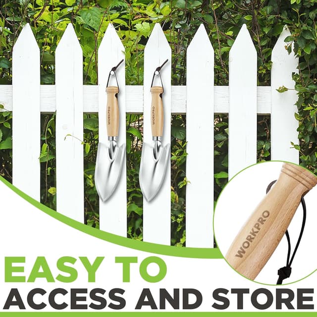 Detalle de WORKPRO WORKPO Paletta da giardino piccola da 28 cm in acciaio inox, con manico in legno