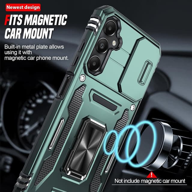 Detalle de LeYi Samsung Galaxy A05S phone case with sliding camera lens cover, ring stand and screen protectors (Light Green)