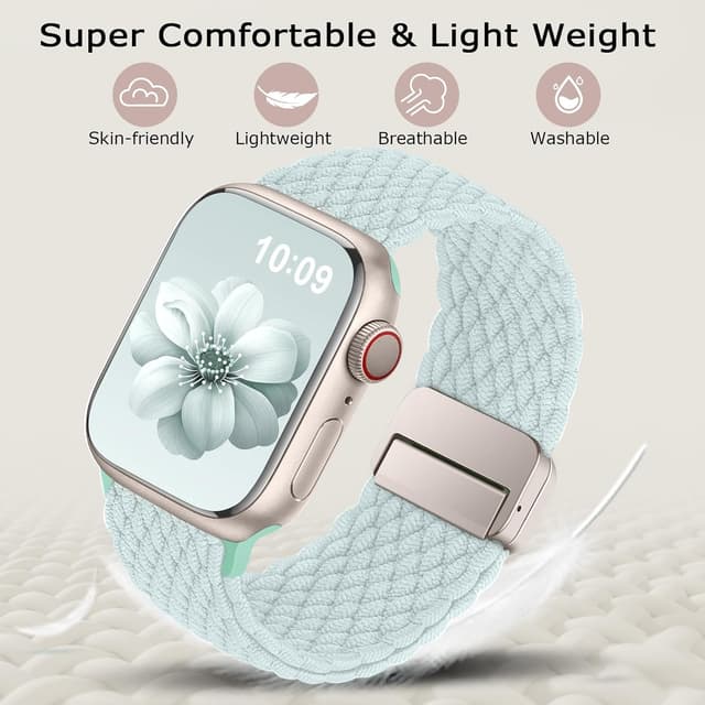 Detalle 2 de Higgs braided magnetic elastic strap for Apple Watch (38–49mm) – nylon stretch with magnetic snap clasp