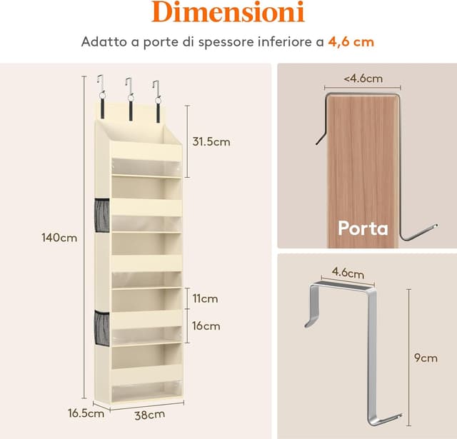 Detalle de Lifewit organizer da porta con 4 tasche