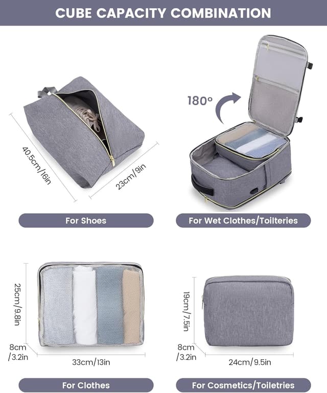 Detalle 2 de LOVEVOOK Damen Travel Backpack mit 17,3-Zoll-Laptopfach, 40L Handgepäck-Reiserucksack (wasserdicht, Weekender/Carry-on)