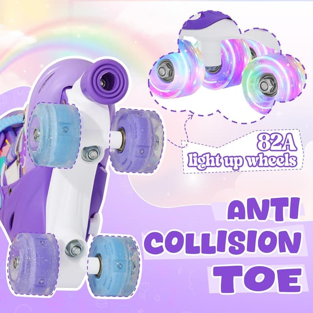 Detalle de SUPER YOUNGSTER Adjustable Light Up Kids Unicorn Roller Skates (Beginner) for Ages 4-6, 5-8, 8-12