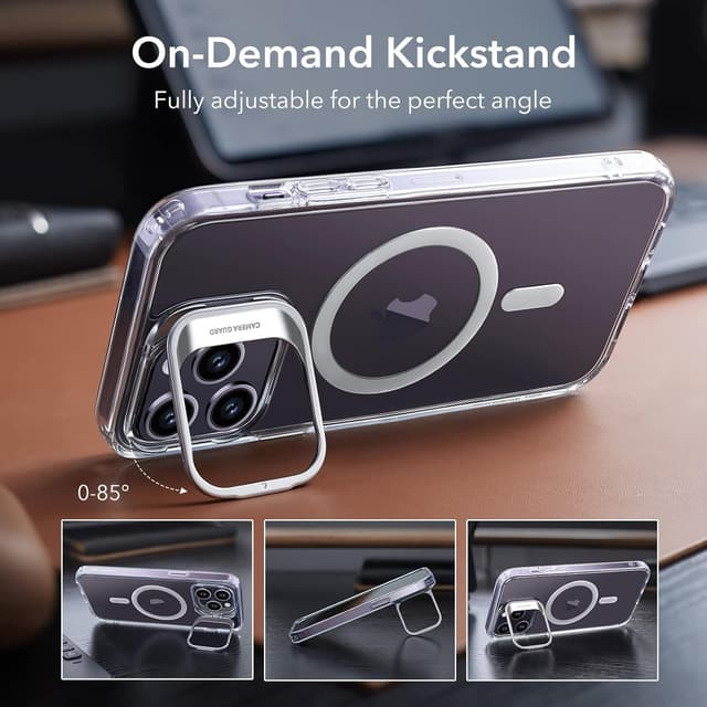 Detalle de ESR iPhone 14 Pro magnetic case with camera ring stand (clear) — MagSafe compatible