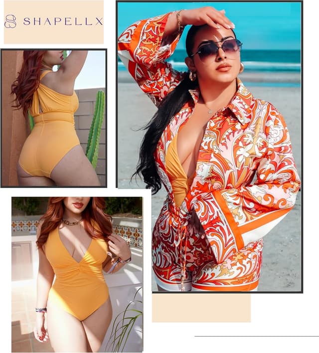 Detalle de SHAPELLX Women’s One-Piece Swimsuit with Tummy Control, Ruched V-Neck & Removable Cups