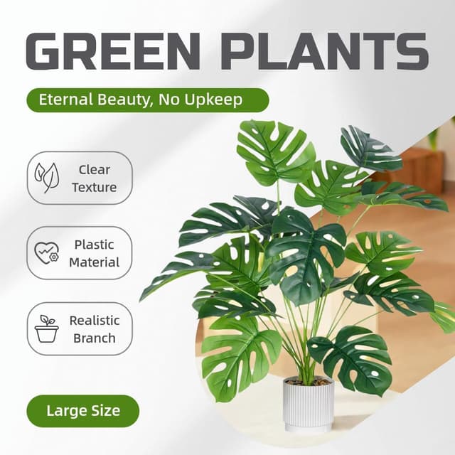 Thumbnail 3 de Laelfe Planta Artificial Monstera 75cm con Maceta