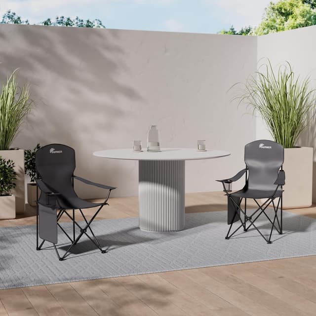 Detalle 2 de SUNMER Folding Camping Chairs (Set of 2) – Extra-Wide Lightweight Outdoor Chairs with Armrests, Cup Holder & Side Pocket – Dark Grey