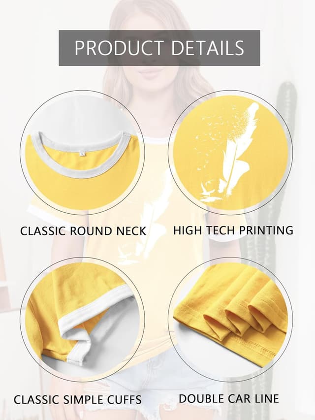 Detalle 1 de Dresswel Women Peace Dove Feather Graphic Print T-Shirt (Crew Neck, Short Sleeve) – Cotton Blend Summer Top