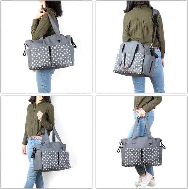 Detalle 2 de Homlynn sac à langer fourre-tout gris avec sangles de landau, 12 poches