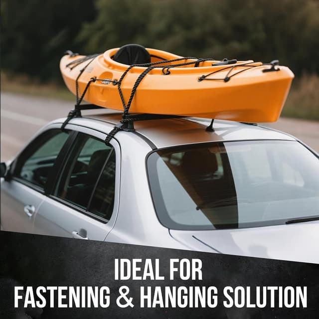 Detalle de Marine Grade Heavy Duty Bungee Cord Roll with 12 Hooks (1/4 in x 100 ft) – Black Shock Cord Kit for Kayak Deck & Outdoor Tie Downs