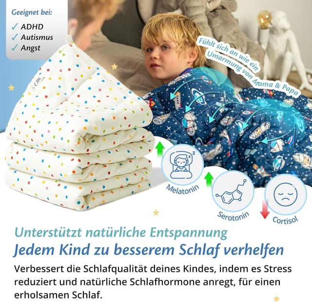 Detalle de Ella Gewichtsdecke Kinder 2,4 kg (90x120 cm) – Therapiedecke für Stressabbau und Angstzustände