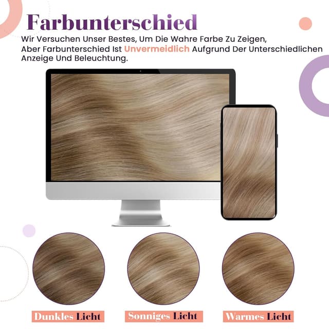 Detalle de LaaVoo Clip-in Hair Extensions aus echtem Haar – Balayage Light Brown bis Blonde Ombre, 5 Stück