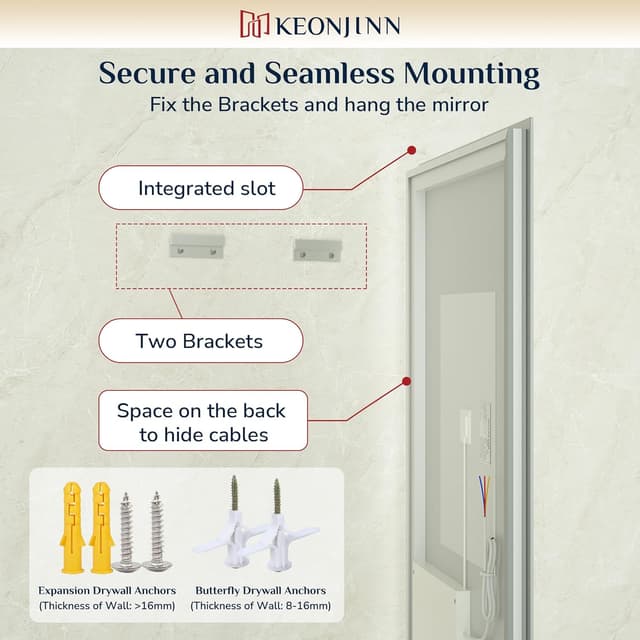 Thumbnail 6 de Keonjinn Badspiegel mit Beleuchtung Rechteckig 50x70 cm – LED mit Antibeschlag, 3 Lichtfarben & Dimmung