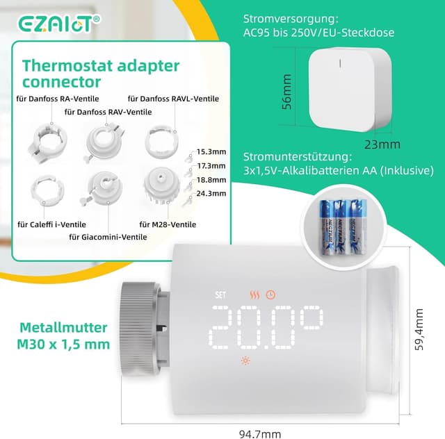 Detalle de ezAIoT Smart Heizkörperthermostat WLAN/TRV Zigbee Tuya Kit (EZ-ZB2W-G01) mit Hub für App-Steuerung