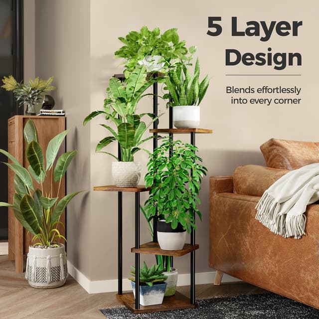 Detalle 2 de Bamworld 5-tier wooden plant stand for indoor/outdoor