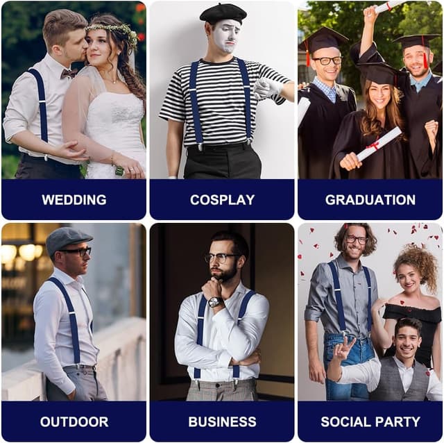 Detalle 2 de Aomig Hosenträger für Herren (breit, 3,5 cm) mit 4 Metallclips – einstellbar & elastisch