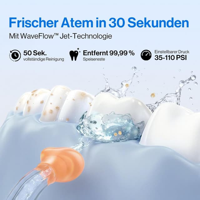 Detalle 2 de usmile C10 tragbare Munddusche (blau) – bis zu 95 Tage Akkulaufzeit, 4 Reinigungsmodi, 180 ml Tank, IPX7