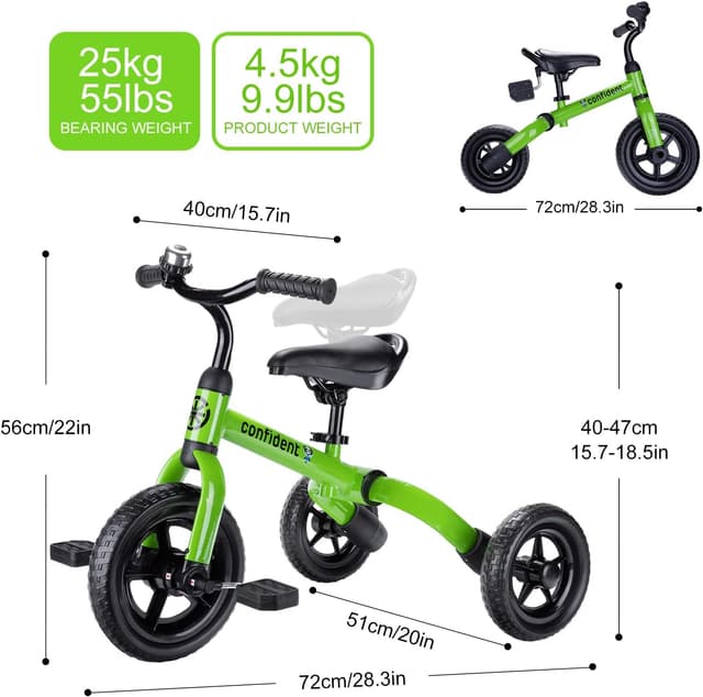 Thumbnail 6 de YGJT 3-in-1 Tricycle for Toddlers (Age 2–5), Folding Ride-On with Adjustable Seat & Removable Pedals