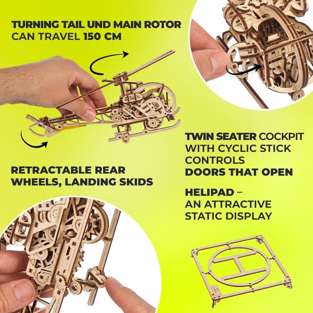 Detalle de UGEARS Mini Elicottero – kit di costruzioni in legno 3D con modello meccanico realistico