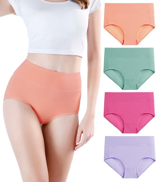Detalle de wirarpa Damen-High-Waist-Slips aus Baumwolle im 4er-Pack (hoher Taillenslip)