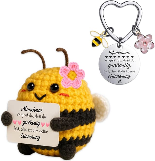 Detalle de Farbeele Mutmacher-Geschenk für Frauen: handgemachte Biene mit Glücksbringer-Schlüsselanhänger