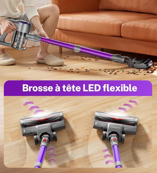 Detalle de Aspirateur Balai sans Fil N300 28 kPa (2 vitesses) – 55 min d’autonomie, 6 en 1 pour poils d’animaux