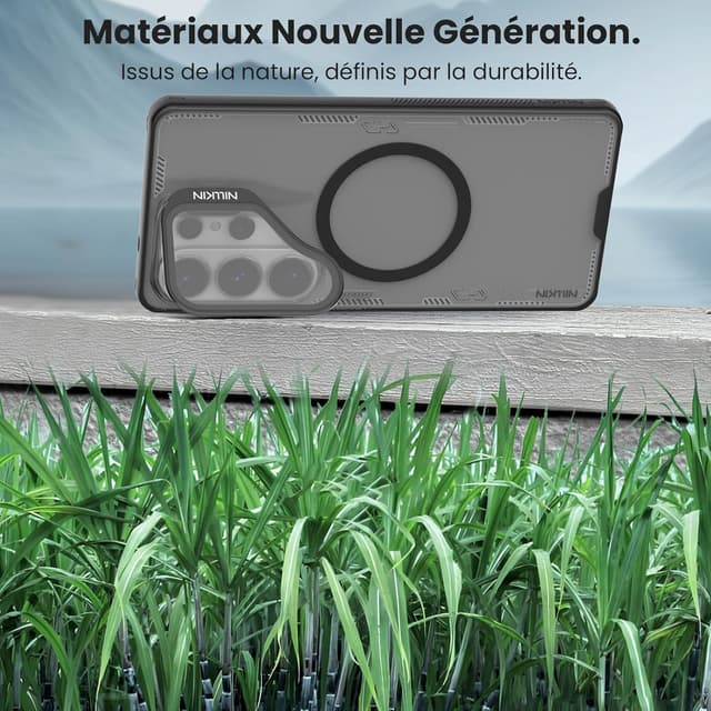 Detalle de Nillkin Iceblade Magnétique pour Samsung Galaxy S26 Ultra (boîtier transparent, support intégré, coque noire)