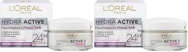 Detalle de L’Oréal Paris Hydra Active 3 Tagescreme für sensible Haut (50 ml) mit Glycerin & Vitamin E