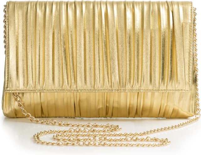 Detalle de BABEYOND pleated flap clutch bag with chain for evening, weddings and parties