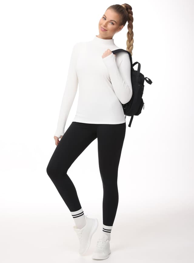 Detalle de THE GYM PEOPLE sous-vêtement thermique à col roulé pour femme en polaire (avec trous pour les pouces)