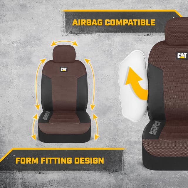 Detalle de CAT Brown & Black MeshFlex Front Seat Covers (Set of 2) — Airbag-Compatible SUV & Truck Seat Protectors
