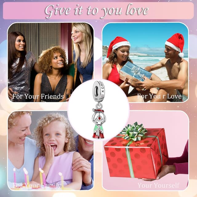 Detalle de FLUFLO Charm-Anhänger Damen 925 Sterling Silber mit Zirkonia, passend für europäische Armband- und Halsketten-Charmsysteme (C03)