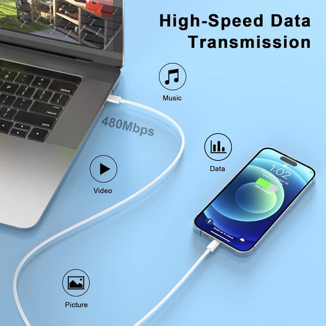 Detalle de Chargeur Rapide iPhone 14/13 Pro Max 4-Pack USB‑C PD 20W Apple MFi (câbles Lightning 2 m)