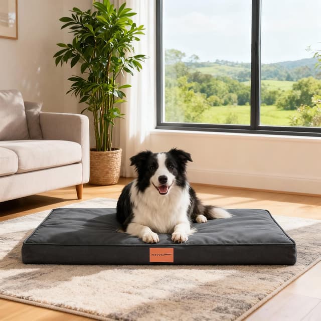 Detalle de WAVVE Panier chien grande taille orthopédique déhoussable 91x69x7,6 cm, gris