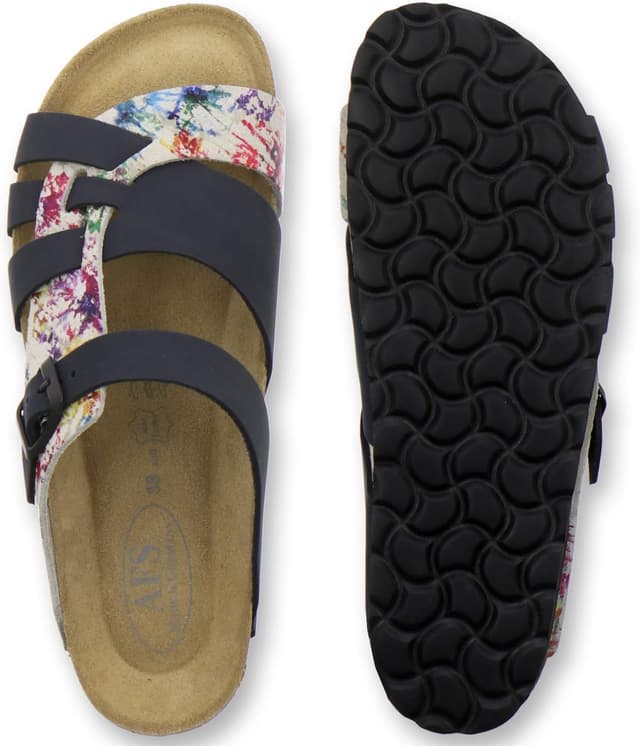 Detalle de AFS-Schuhe Damen-Pantoletten aus echtem Leder mit verstellbarer Schnalle – gepolstertes Fußbett für Alltag & Haus