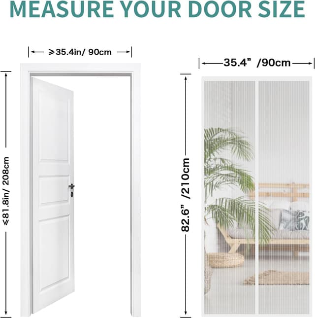 Detalle de SMALUCK Magnetic Door Screen (90 x 210 cm) heavy duty fly mesh with powerful magnets, white