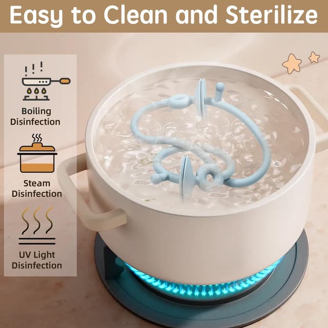 Detalle 1 de AiTuiTui high chair suction toy with wooden ring (blue) for babies and toddlers